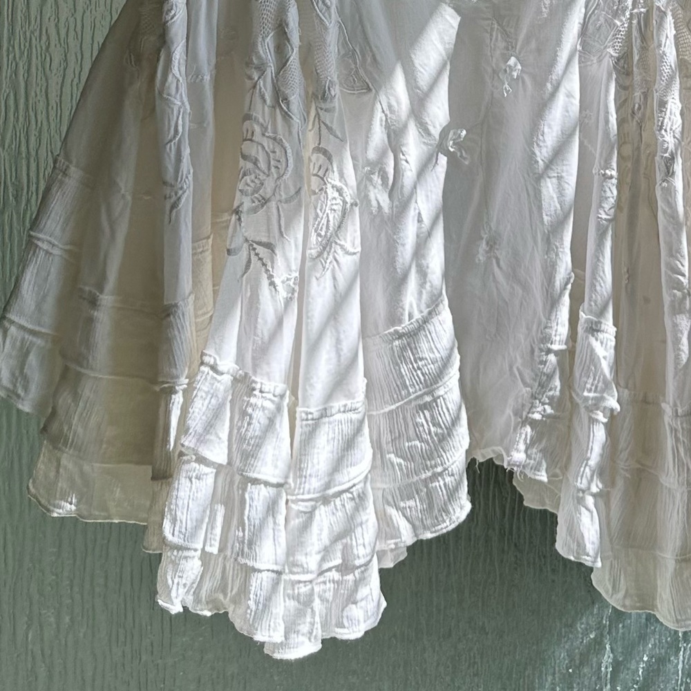 VINTAGE 90S DREAMY WHITE COTTON KNEE LENGTH SKIRT A-Line Tiered~38, US Medium - Picture 8 of 11